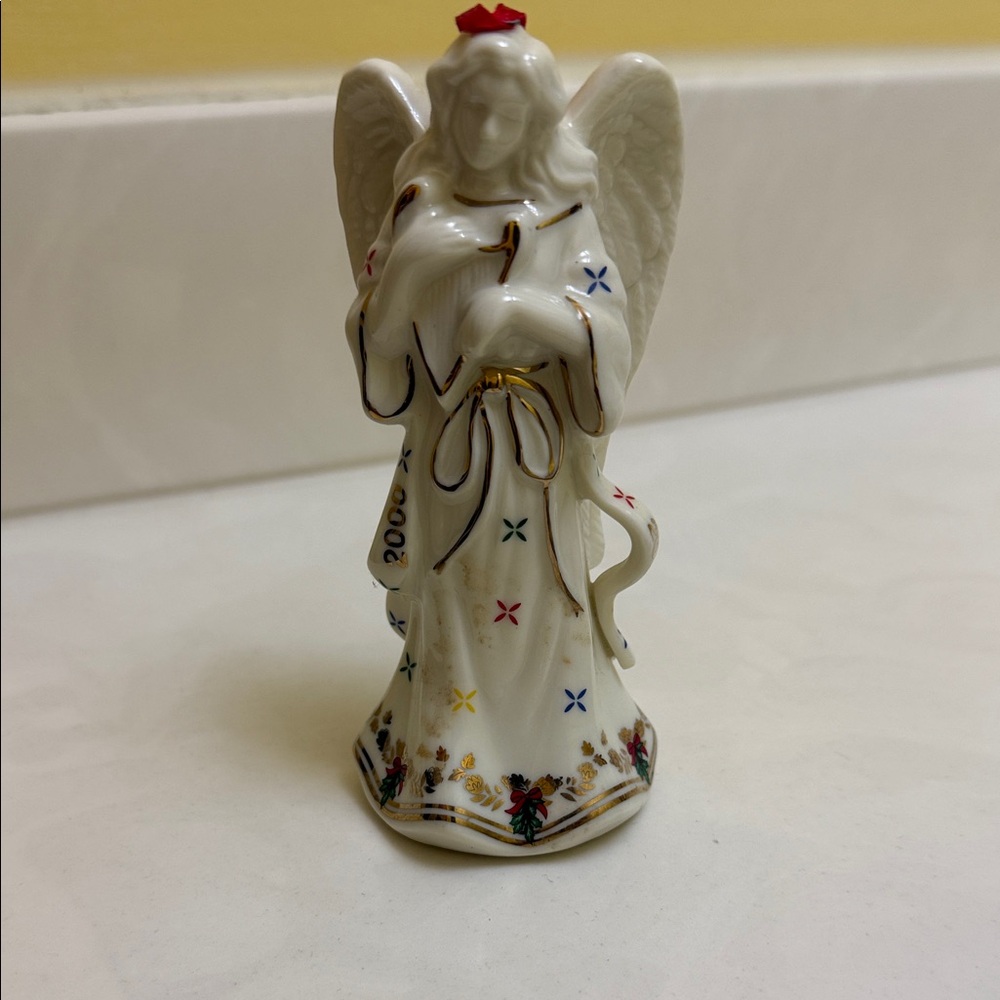 Elegant Ceramic Year 2000 Angel Ornament with Gold Accents
